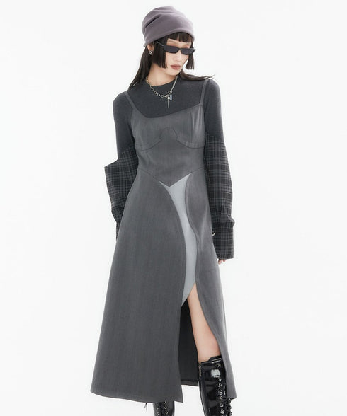 Asymmetric Plaid Sleeve Knit Top